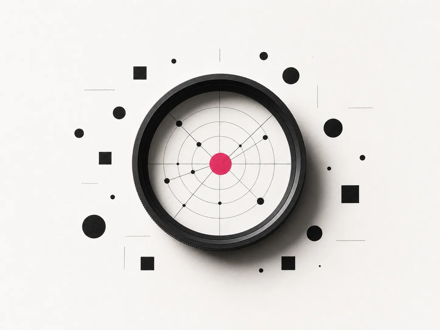 An optical lens isolating a hot-pink signal from a field of search data