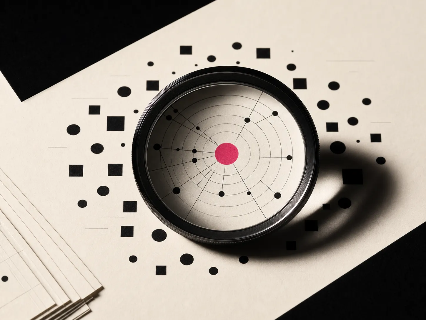 An optical lens isolating a hot-pink signal from a field of search data