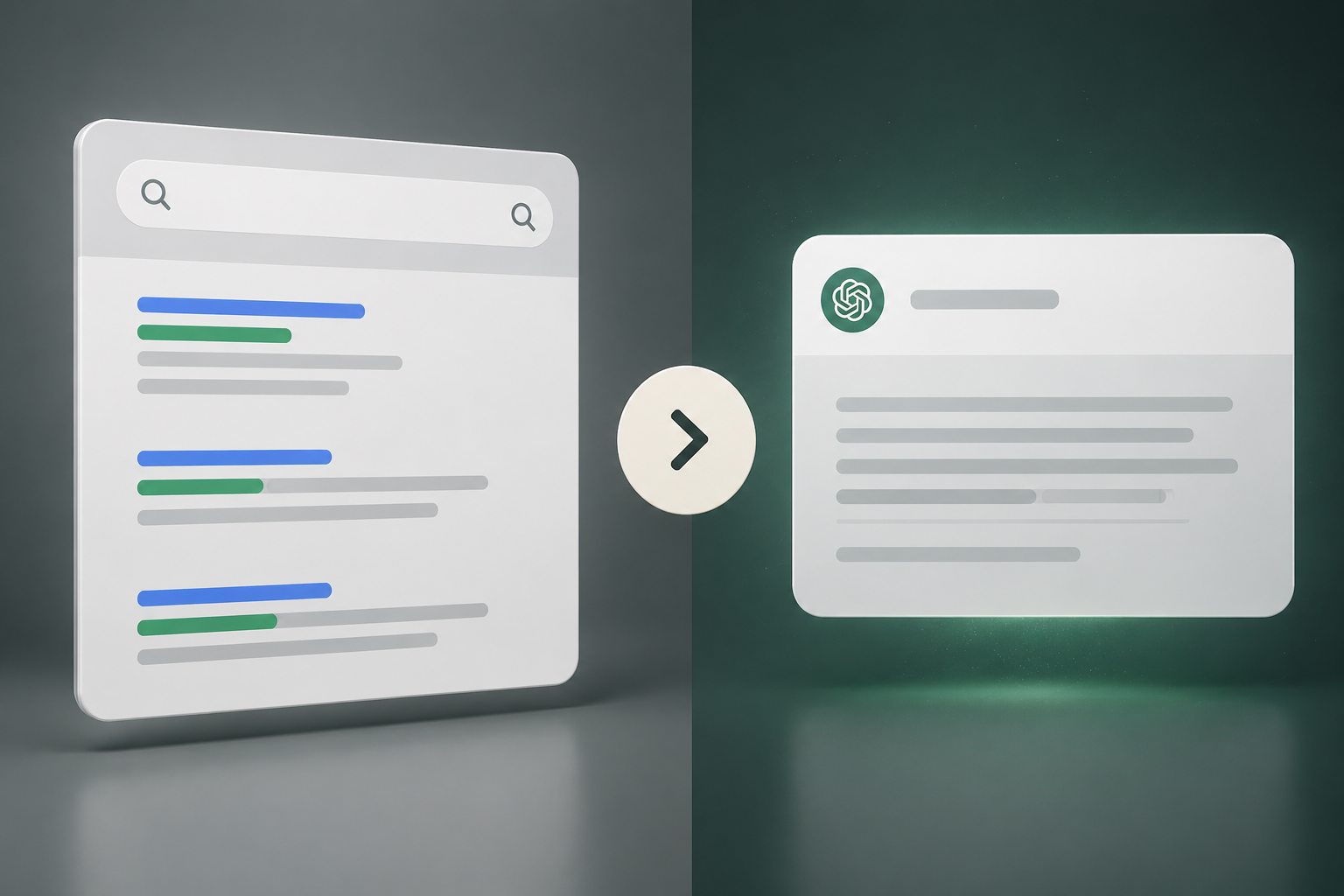 Traditional search results on the left, AI-generated answer on the right