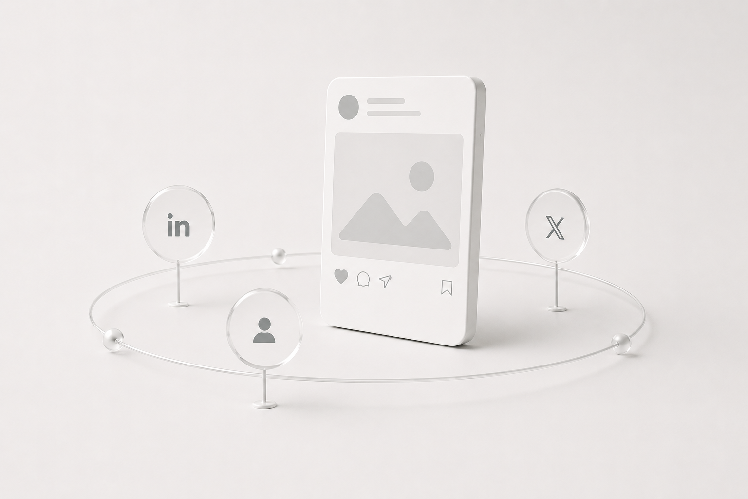A social media post on a phone surrounded by LinkedIn, X and other platform icons